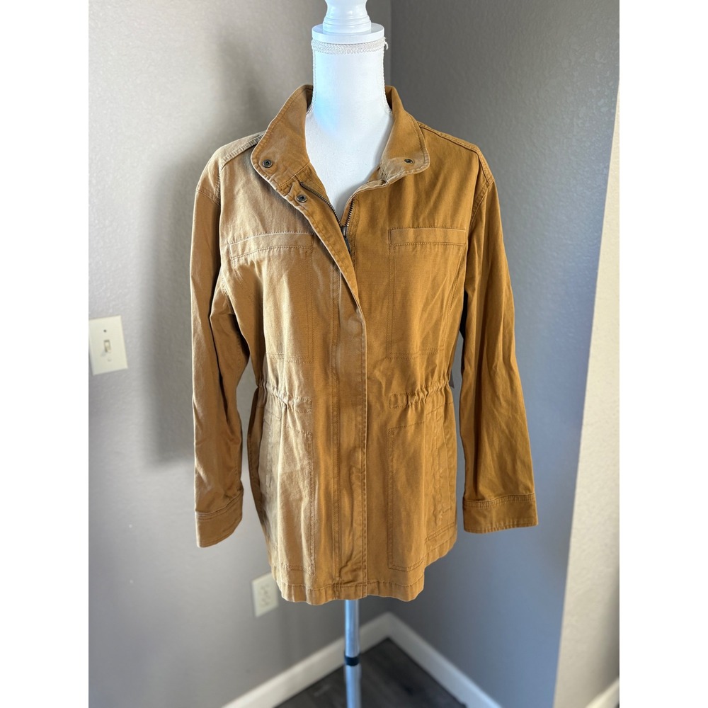 Old Navy Womens Ochre Brown Cotton Utility Field Jacket Size M Drawstring Waist